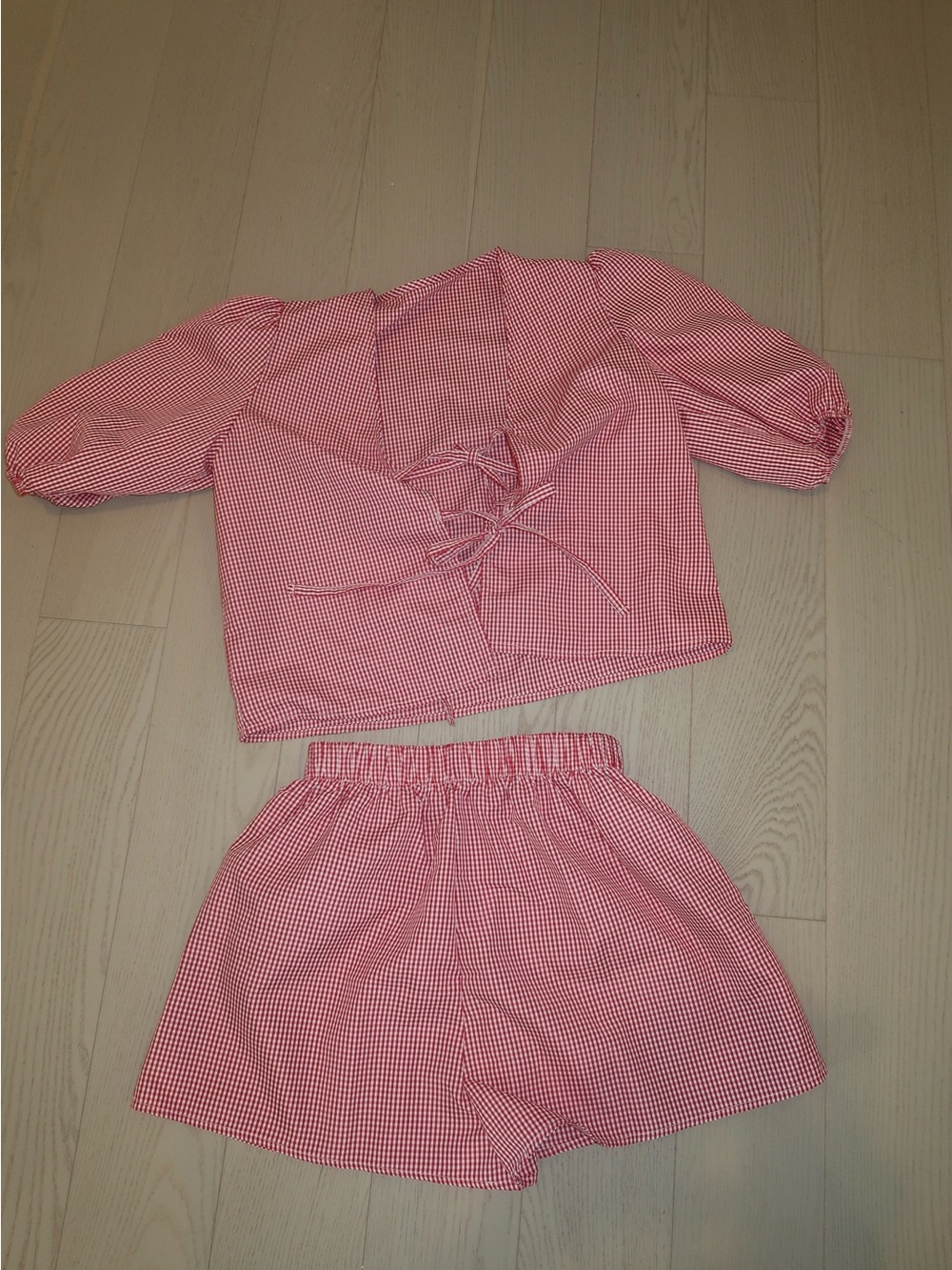 Red Gingham Two-Piece Top and Shorts Set